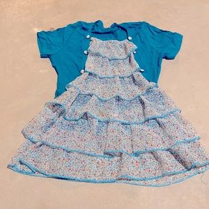 Girls blue floral skirt short-sleeved shirt
